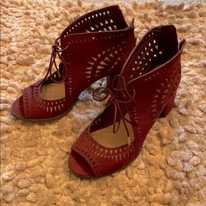 Red open toe booties